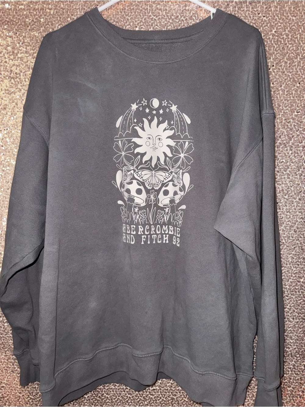 Abercrombie & Fitch Charcoal Crewneck 92 Shroom Nature Graphic